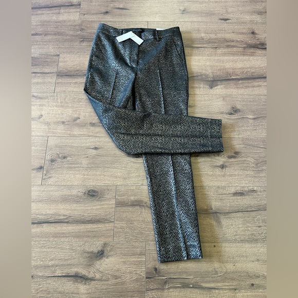 NWT WHITE HOUSE BLACK MARKET WOMENS SLACKS SLIM ANKLE BLACK SILVER SIZE 4R - Picture 2 of 9